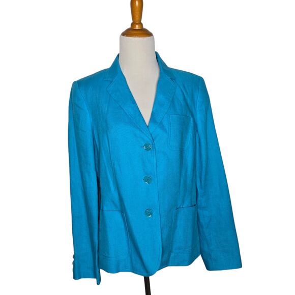 Talbots Jackets & Blazers - Talbots Irish Linen Blazer Blue Spring Button Front Pockets Women 10